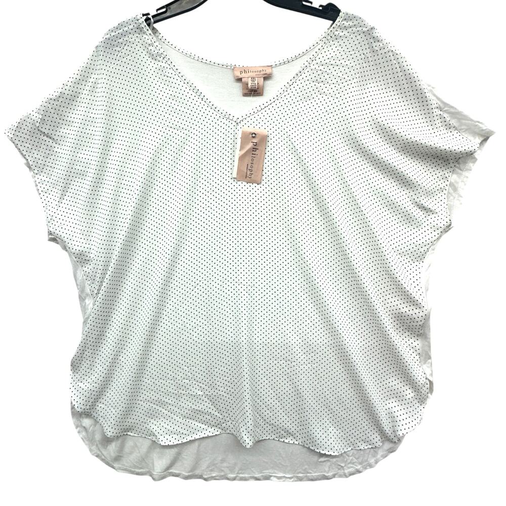 Philosophy Republic Clothing Polka Dot Top Women XXL White Black V-Neck Dolman